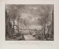 KG 07524
<br/>
Rapenburg te Leiden van de Groenebrug na de buskruitramp van 1807
<br/>
<em>Vinkeles, Reinier (1741-1816)</em>